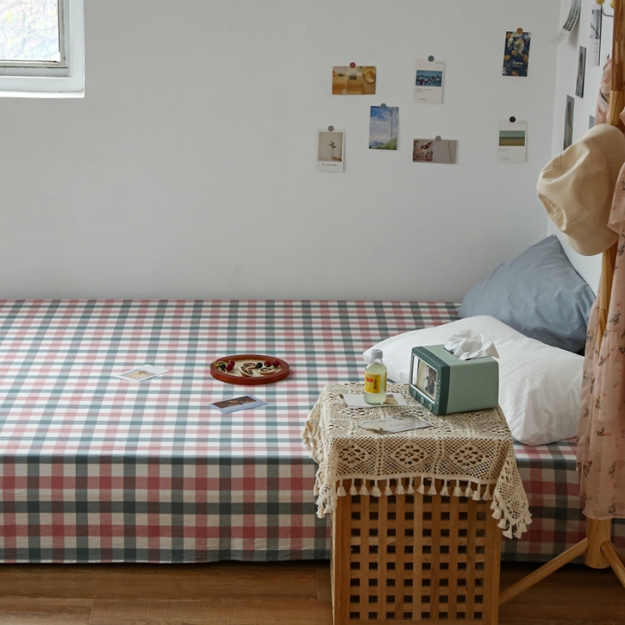 91家纺网 家纺一手货源 找家纺 安莱生活 2021新款色织全棉水洗棉单床单 七彩玫粉