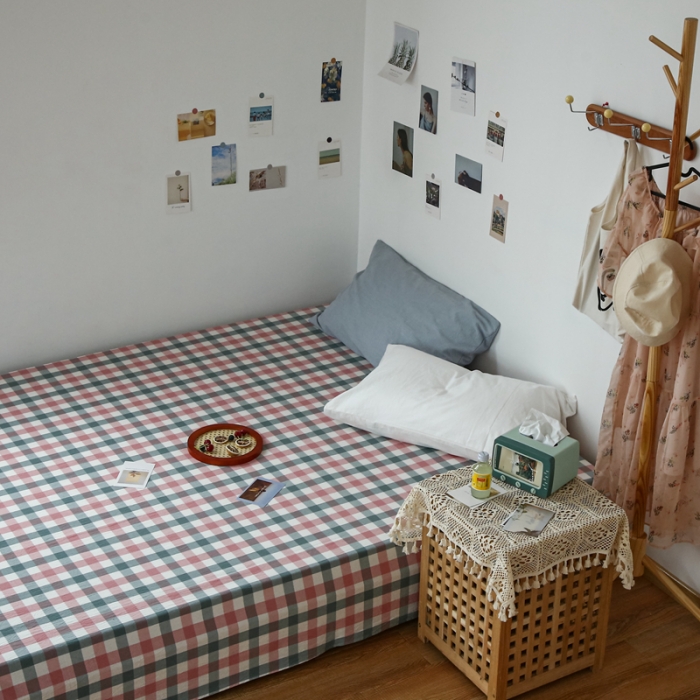 91家纺网 家纺一手货源 找家纺 安莱生活 2021新款色织全棉水洗棉单床单 七彩玫粉