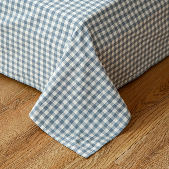 91家纺网 家纺一手货源 找家纺 安莱生活 2021新款色织全棉水洗棉单床单 浅蓝小格