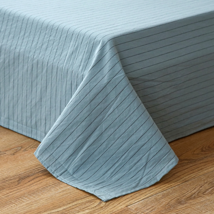 91家纺网 家纺一手货源 找家纺 安莱生活 2021新款色织全棉水洗棉单床单 乌兰细条