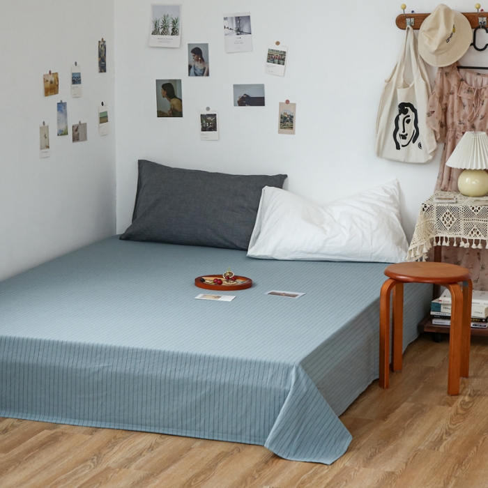 91家纺网 家纺一手货源 找家纺 安莱生活 2021新款色织全棉水洗棉单床单 乌兰细条