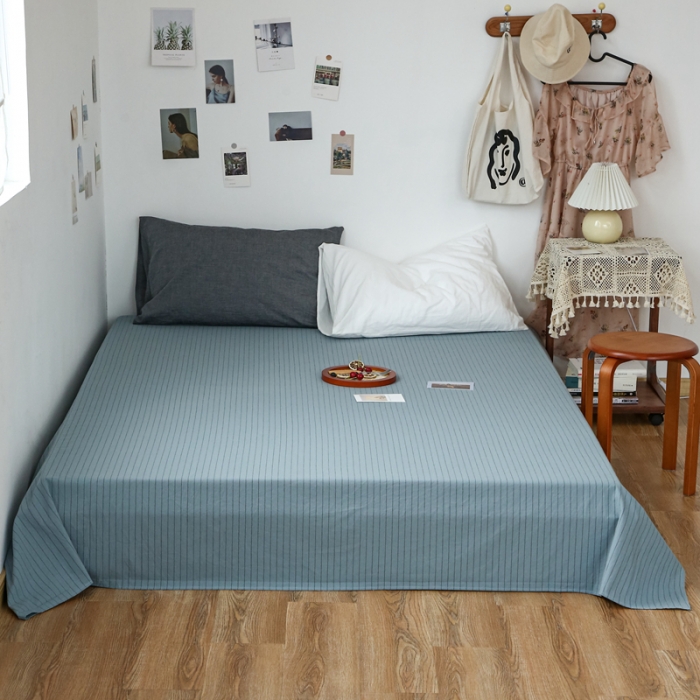 91家纺网 家纺一手货源 找家纺 安莱生活 2021新款色织全棉水洗棉单床单 乌兰细条