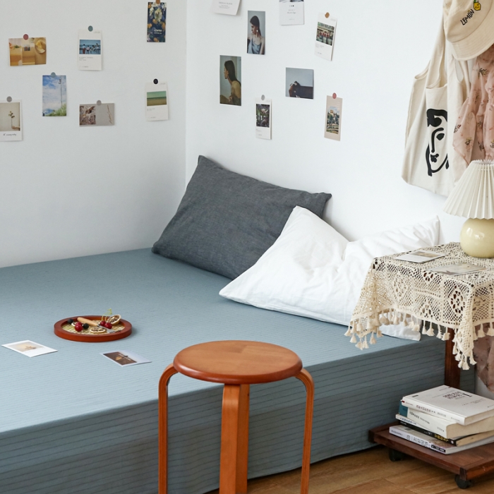 91家纺网 家纺一手货源 找家纺 安莱生活 2021新款色织全棉水洗棉单床单 乌兰细条