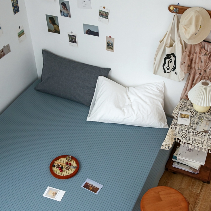 91家纺网 家纺一手货源 找家纺 安莱生活 2021新款色织全棉水洗棉单床单 乌兰细条