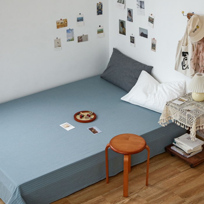 91家纺网 家纺一手货源 找家纺 安莱生活 2021新款色织全棉水洗棉单床单 乌兰细条