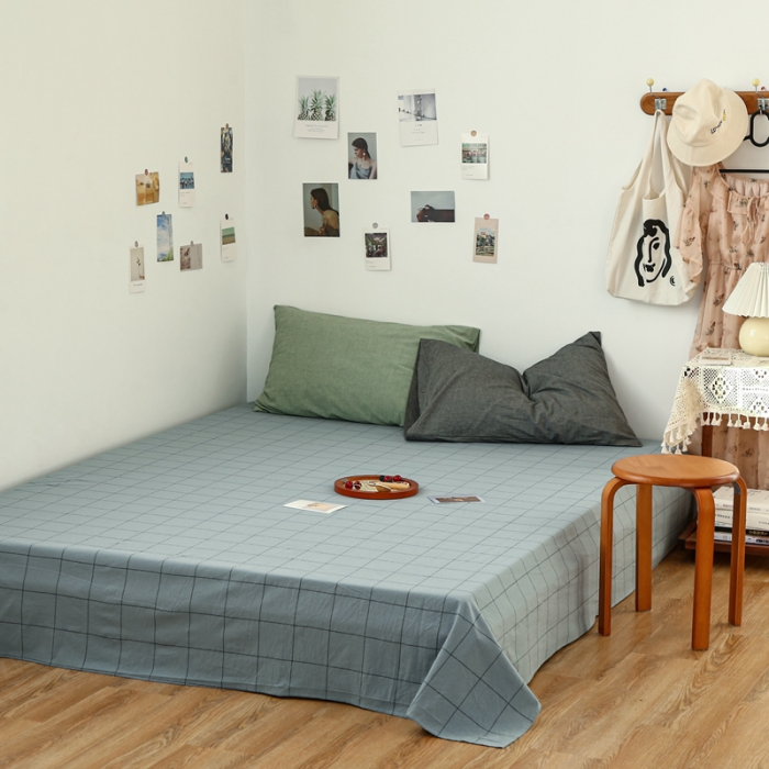 91家纺网 家纺一手货源 找家纺 安莱生活 2021新款色织全棉水洗棉单床单 乌兰中格