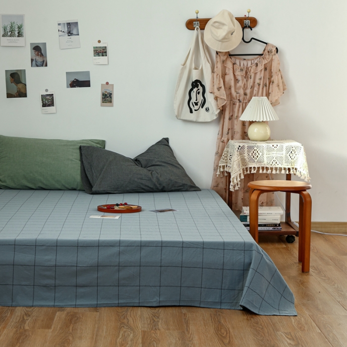 91家纺网 家纺一手货源 找家纺 安莱生活 2021新款色织全棉水洗棉单床单 乌兰中格