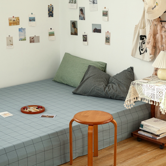 91家纺网 家纺一手货源 找家纺 安莱生活 2021新款色织全棉水洗棉单床单 乌兰中格