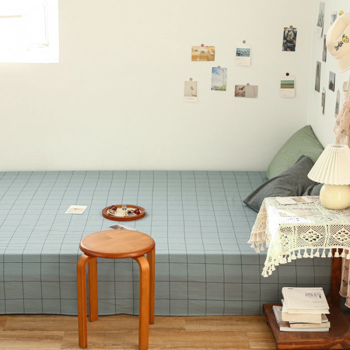 91家纺网 家纺一手货源 找家纺 安莱生活 2021新款色织全棉水洗棉单床单 乌兰中格