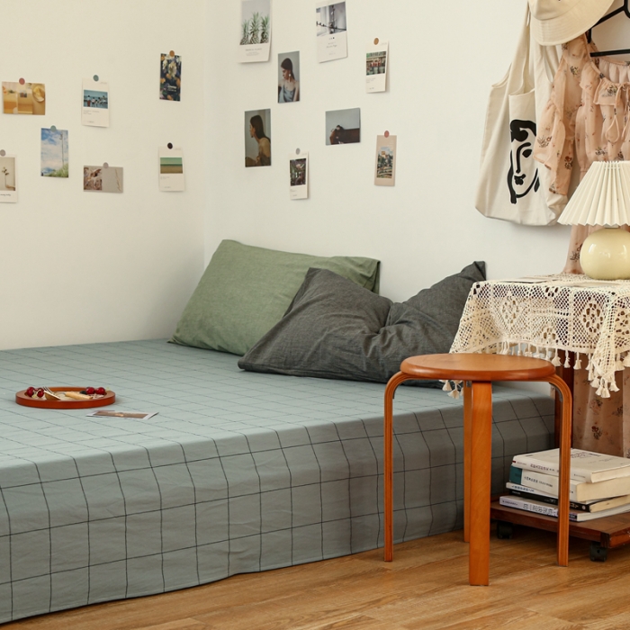 91家纺网 家纺一手货源 找家纺 安莱生活 2021新款色织全棉水洗棉单床单 乌兰中格