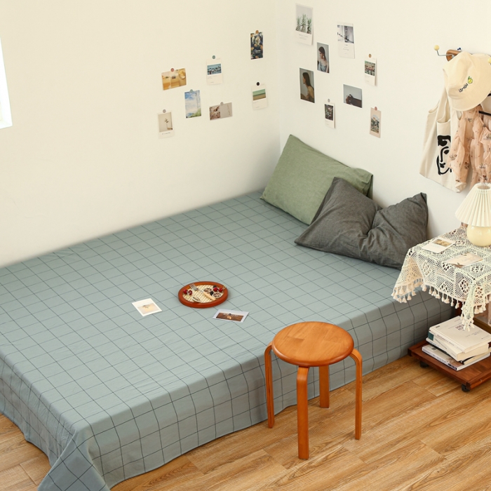 91家纺网 家纺一手货源 找家纺 安莱生活 2021新款色织全棉水洗棉单床单 乌兰中格