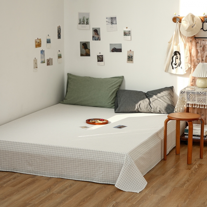 91家纺网 家纺一手货源 找家纺 安莱生活 2021新款色织全棉水洗棉单床单 小白格