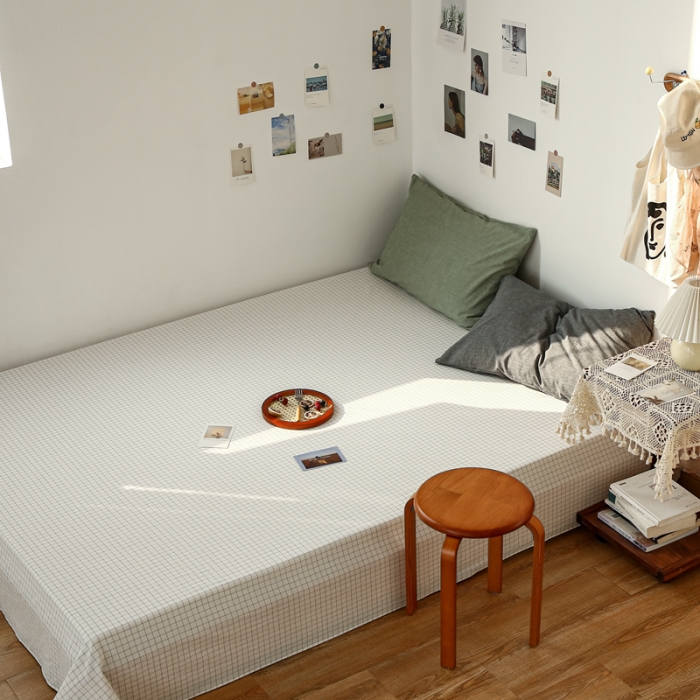 91家纺网 家纺一手货源 找家纺 安莱生活 2021新款色织全棉水洗棉单床单 小白格