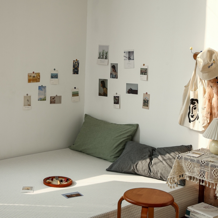 91家纺网 家纺一手货源 找家纺 安莱生活 2021新款色织全棉水洗棉单床单 小白格