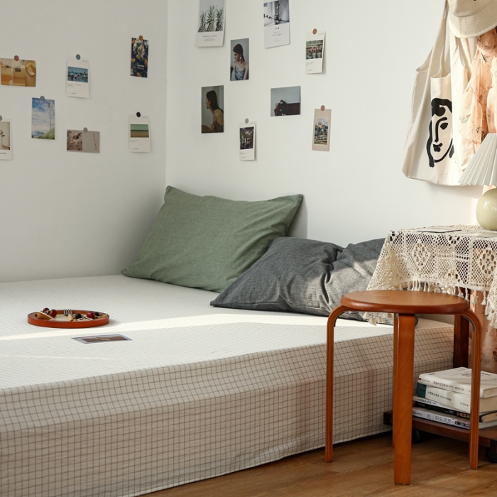 91家纺网 家纺一手货源 找家纺 安莱生活 2021新款色织全棉水洗棉单床单 小白格