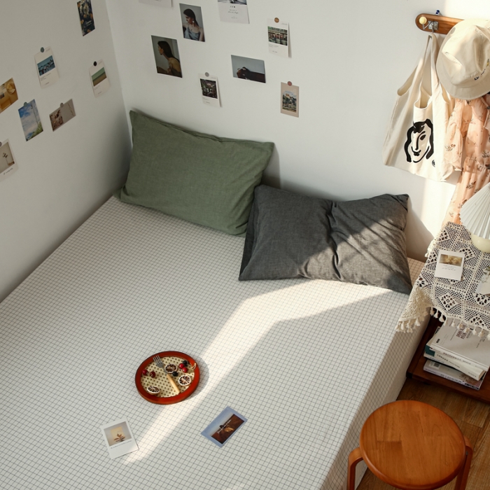 91家纺网 家纺一手货源 找家纺 安莱生活 2021新款色织全棉水洗棉单床单 小白格