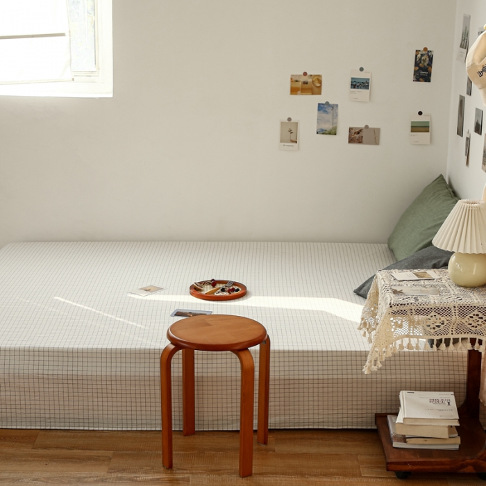 91家纺网 家纺一手货源 找家纺 安莱生活 2021新款色织全棉水洗棉单床单 小白格