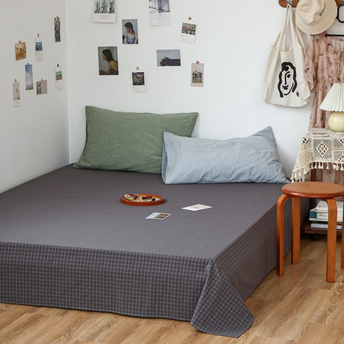 91家纺网 家纺一手货源 找家纺 安莱生活 2021新款色织全棉水洗棉单床单 小灰格