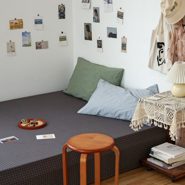 91家纺网 家纺一手货源 找家纺 安莱生活 2021新款色织全棉水洗棉单床单 小灰格