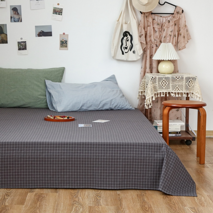 91家纺网 家纺一手货源 找家纺 安莱生活 2021新款色织全棉水洗棉单床单 小灰格