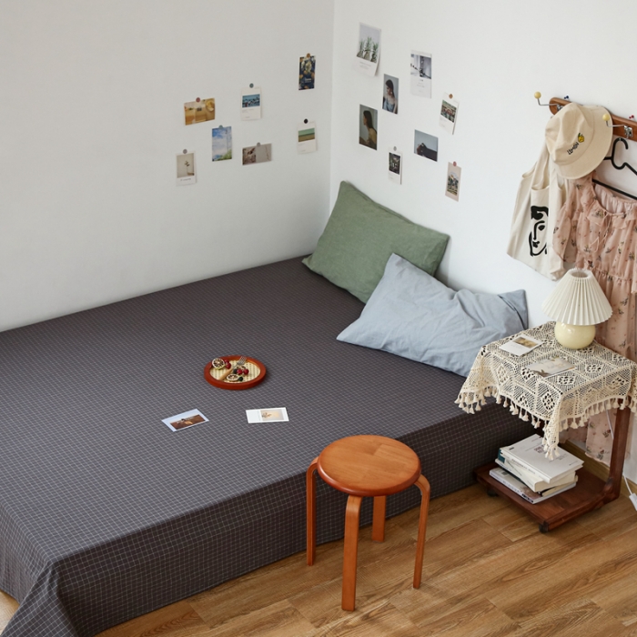 91家纺网 家纺一手货源 找家纺 安莱生活 2021新款色织全棉水洗棉单床单 小灰格