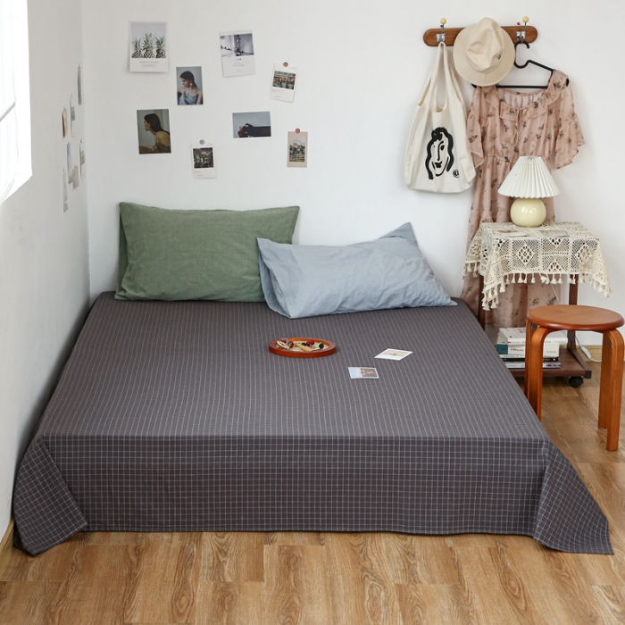 91家纺网 家纺一手货源 找家纺 安莱生活 2021新款色织全棉水洗棉单床单 小灰格