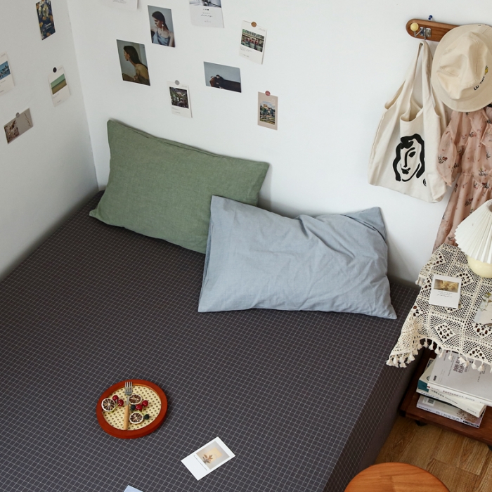 91家纺网 家纺一手货源 找家纺 安莱生活 2021新款色织全棉水洗棉单床单 小灰格