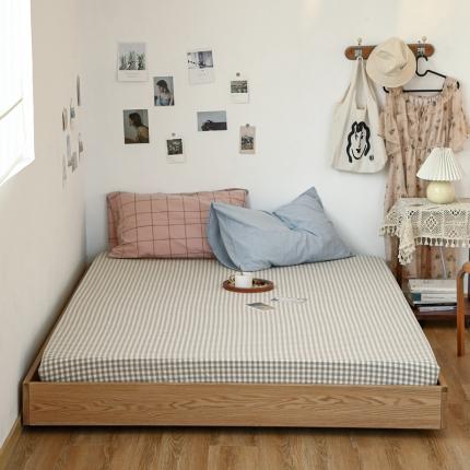 91家纺网 家纺一手货源 找家纺 安莱生活 2021新款色织全棉水洗棉单床笠 米小格