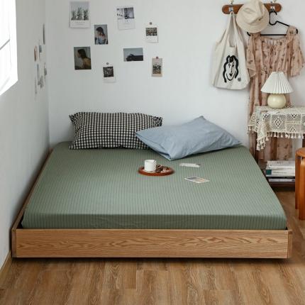 91家纺网 家纺一手货源 找家纺 安莱生活 2021新款色织全棉水洗棉单床笠 抹茶细条