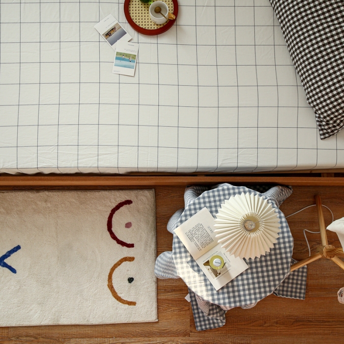 91家纺网 家纺一手货源 找家纺 安莱生活 2021新款色织全棉水洗棉单床笠 白灰中格