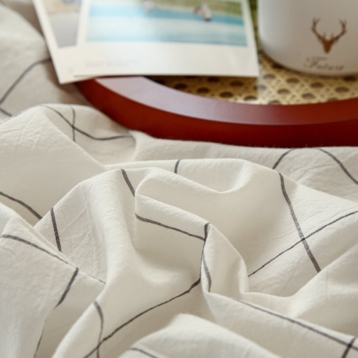 91家纺网 家纺一手货源 找家纺 安莱生活 2021新款色织全棉水洗棉单床笠 白灰中格