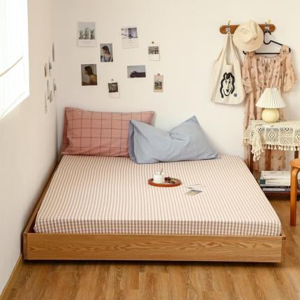 安莱生活 2021新款色织全棉水洗棉单床笠 粉小格