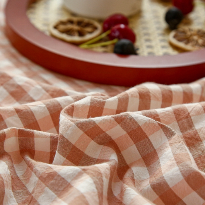 91家纺网 家纺一手货源 找家纺 安莱生活 2021新款色织全棉水洗棉单床笠 粉小格