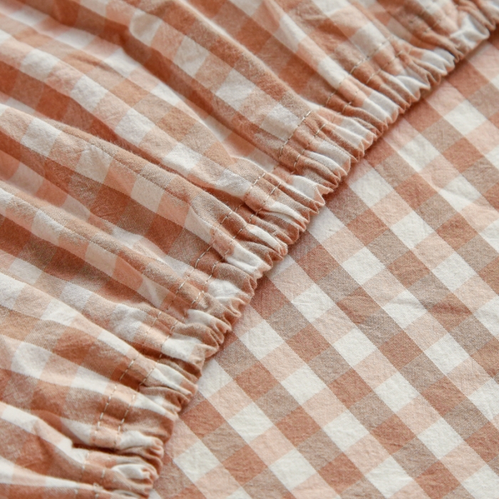 91家纺网 家纺一手货源 找家纺 安莱生活 2021新款色织全棉水洗棉单床笠 粉小格