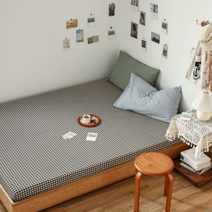 91家纺网 家纺一手货源 找家纺 安莱生活 2021新款色织全棉水洗棉单床笠 黑小格