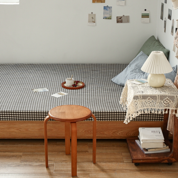 91家纺网 家纺一手货源 找家纺 安莱生活 2021新款色织全棉水洗棉单床笠 黑小格