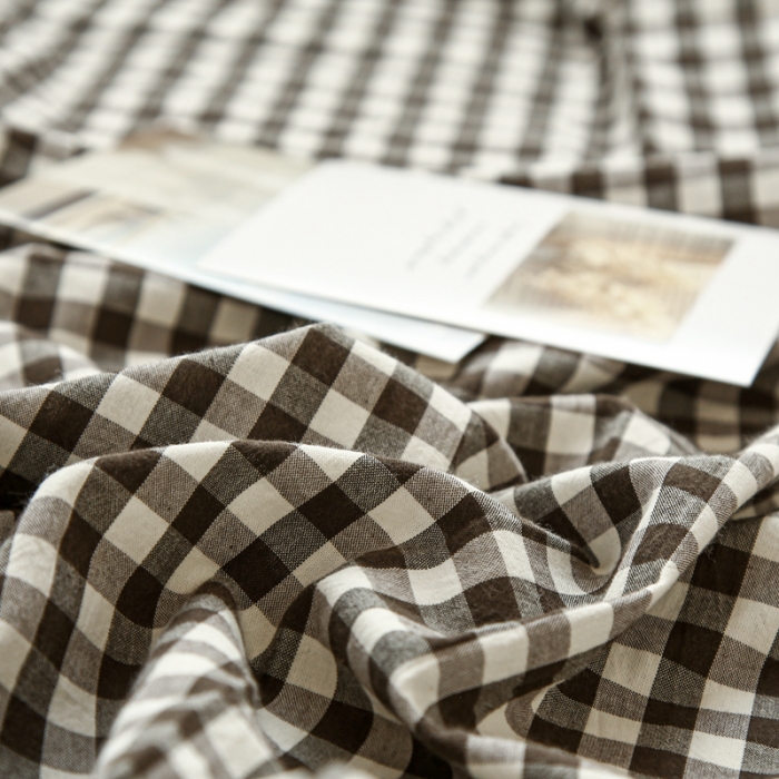 91家纺网 家纺一手货源 找家纺 安莱生活 2021新款色织全棉水洗棉单床笠 黑小格