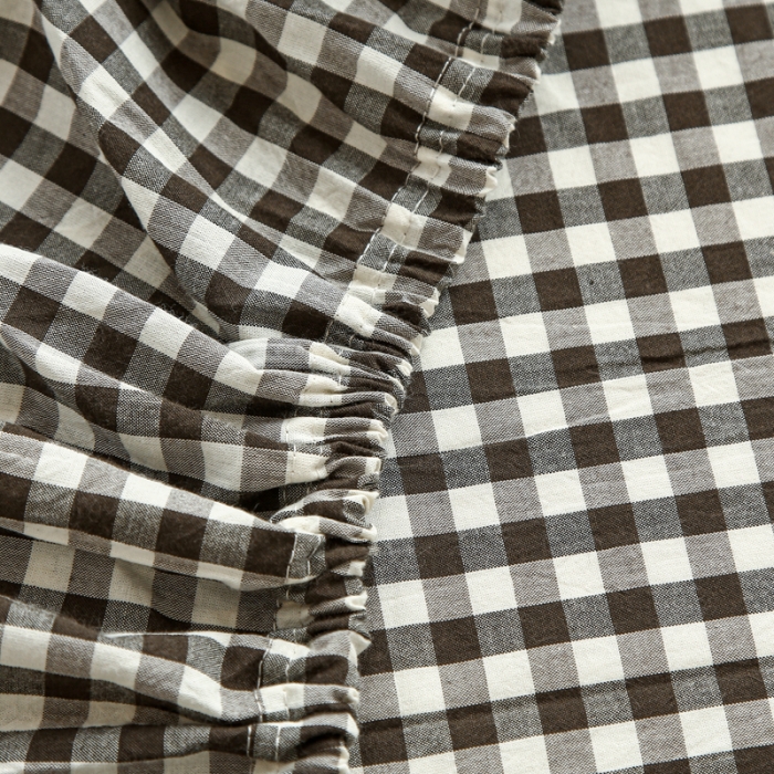 91家纺网 家纺一手货源 找家纺 安莱生活 2021新款色织全棉水洗棉单床笠 黑小格