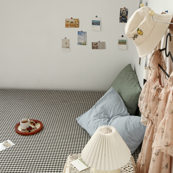 91家纺网 家纺一手货源 找家纺 安莱生活 2021新款色织全棉水洗棉单床笠 黑小格