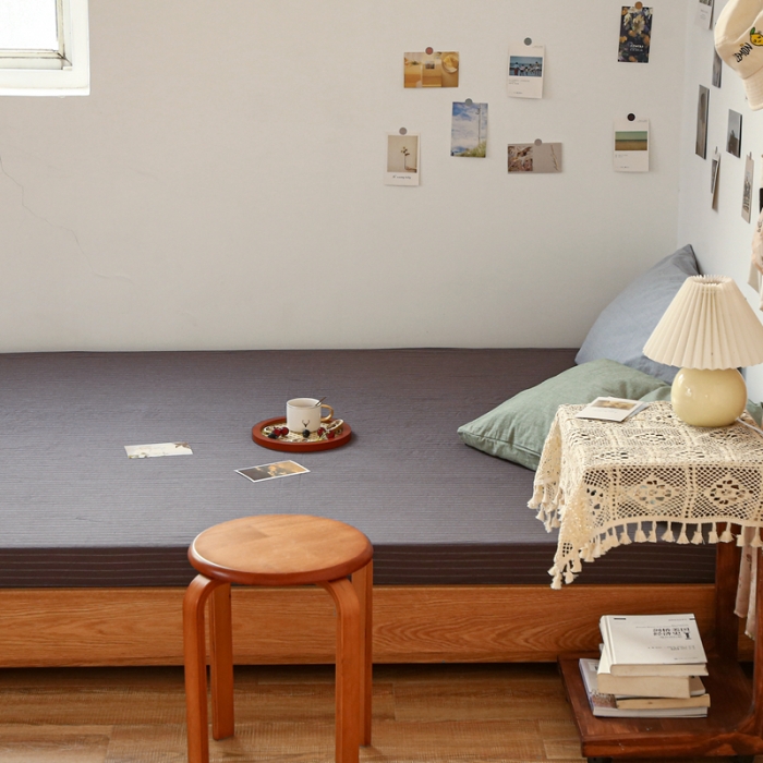 91家纺网 家纺一手货源 找家纺 安莱生活 2021新款色织全棉水洗棉单床笠 灰白细条