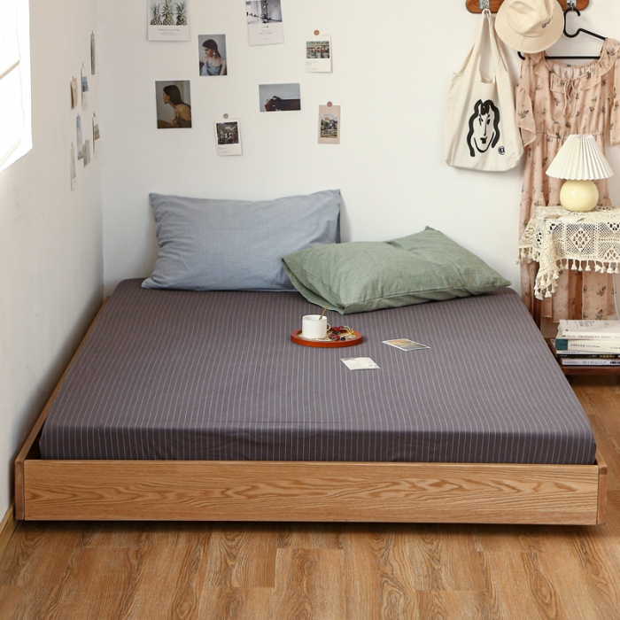 91家纺网 家纺一手货源 找家纺 安莱生活 2021新款色织全棉水洗棉单床笠 灰白细条