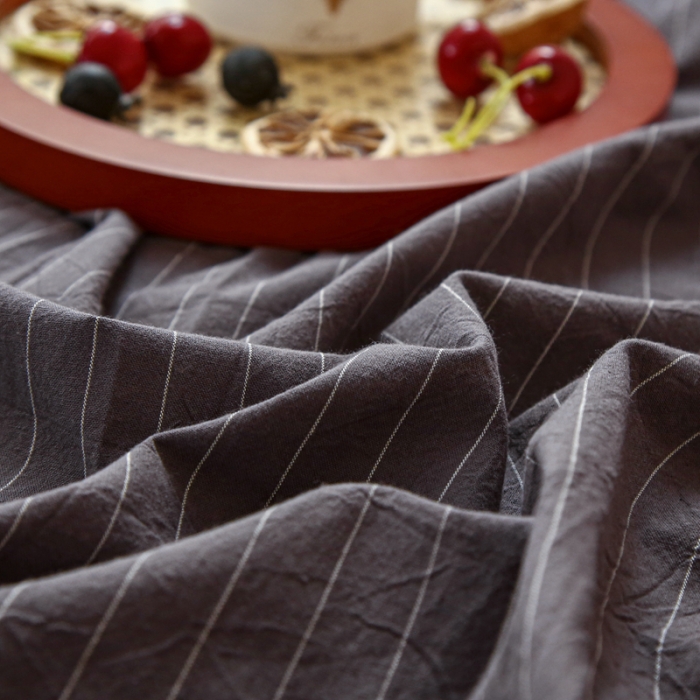 91家纺网 家纺一手货源 找家纺 安莱生活 2021新款色织全棉水洗棉单床笠 灰白细条