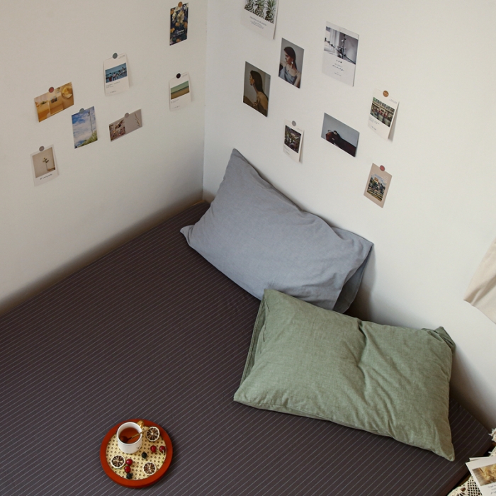 91家纺网 家纺一手货源 找家纺 安莱生活 2021新款色织全棉水洗棉单床笠 灰白细条