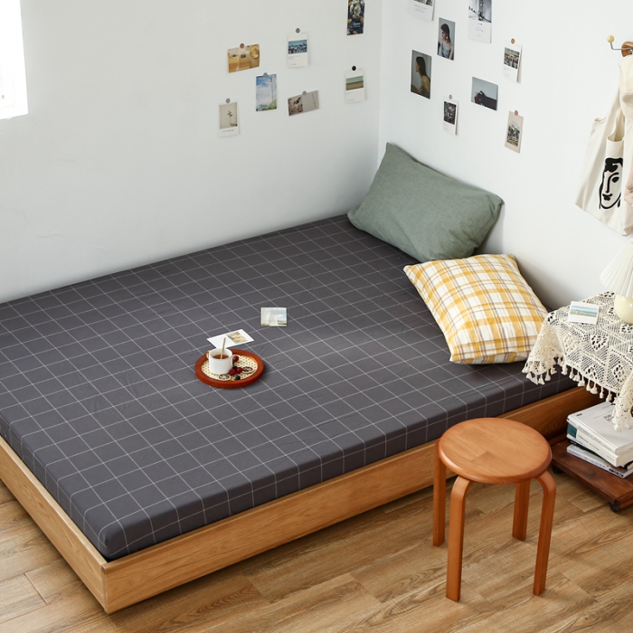 91家纺网 家纺一手货源 找家纺 安莱生活 2021新款色织全棉水洗棉单床笠 灰白中格