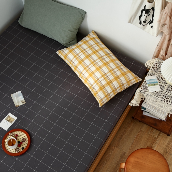 91家纺网 家纺一手货源 找家纺 安莱生活 2021新款色织全棉水洗棉单床笠 灰白中格