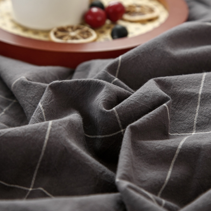 91家纺网 家纺一手货源 找家纺 安莱生活 2021新款色织全棉水洗棉单床笠 灰白中格