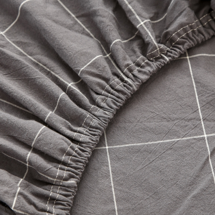 91家纺网 家纺一手货源 找家纺 安莱生活 2021新款色织全棉水洗棉单床笠 灰白中格