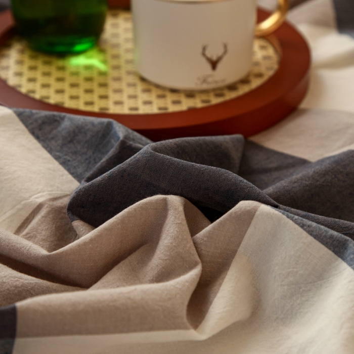 91家纺网 家纺一手货源 找家纺 安莱生活 2021新款色织全棉水洗棉单床笠 蓝大格