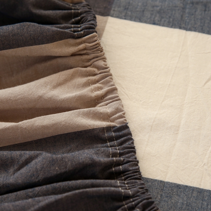 91家纺网 家纺一手货源 找家纺 安莱生活 2021新款色织全棉水洗棉单床笠 蓝大格