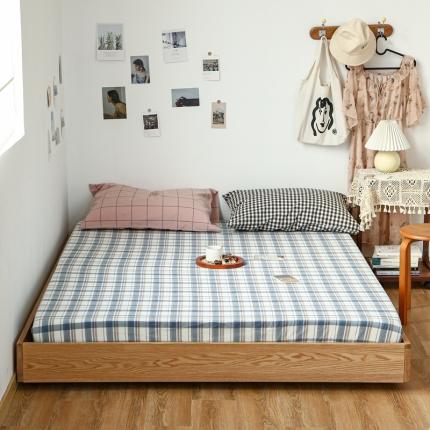 安莱生活 2021新款色织全棉水洗棉单床笠 蓝湛格